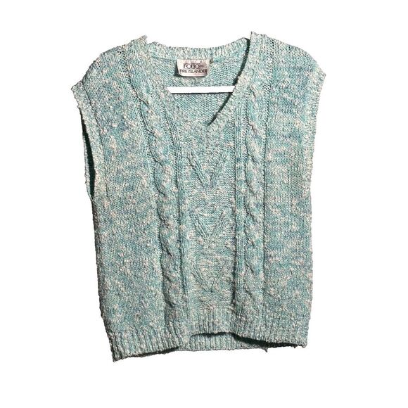 Vintage Mint Green Blue Knit Sweater Vest Cable Knit‎ Speckled Womens L Gma Core - Picture 1 of 5